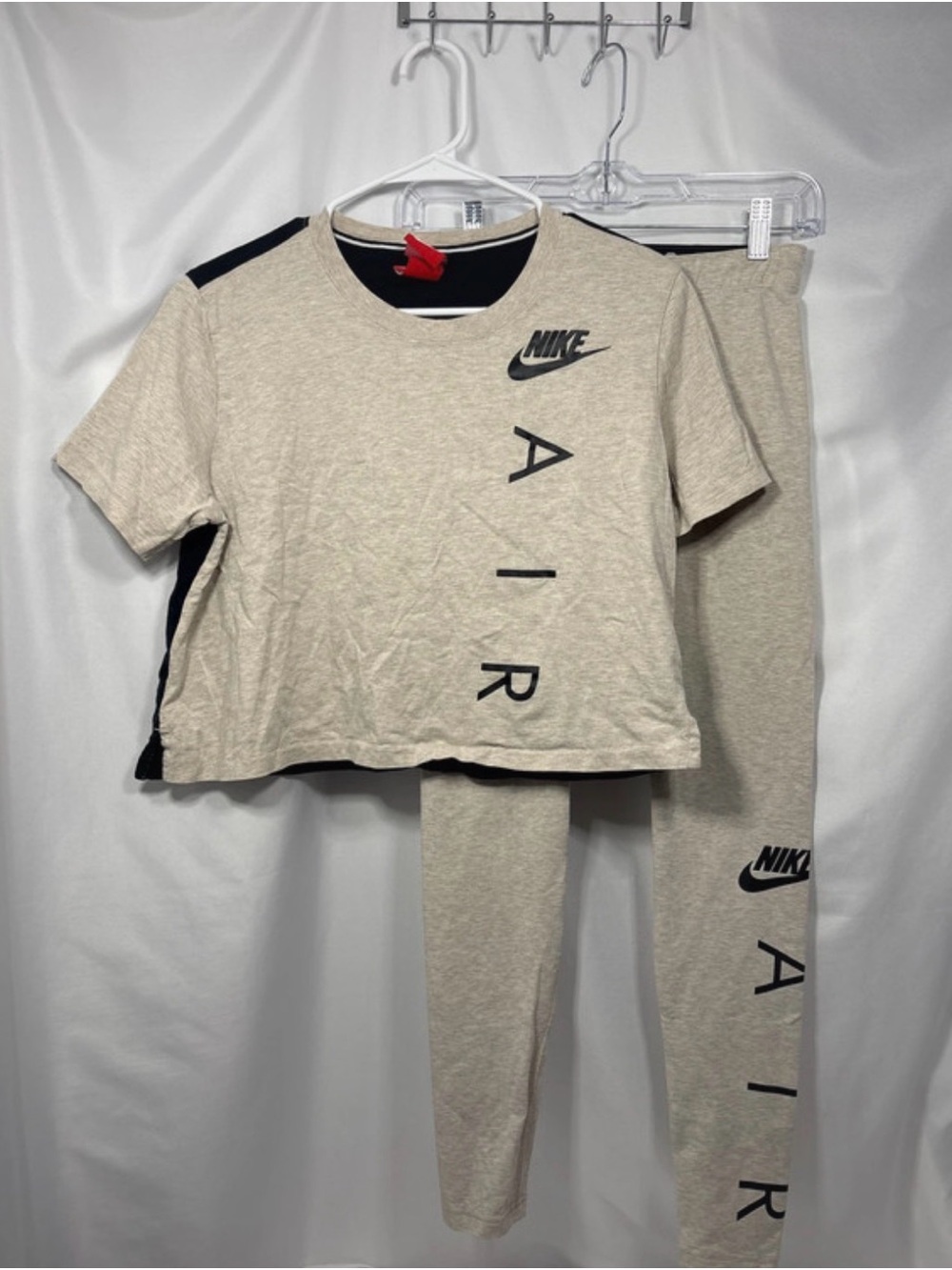 Nike Beige & Black Air Cropped Tee with Matching Leggings Top-Med Pants-Small